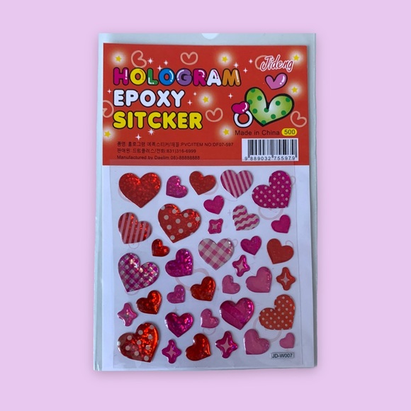 Heart Hologram Epoxy Stickers Sheet - Stationery, Journals, Scrapbooks, Crafts - Picture 3 of 3